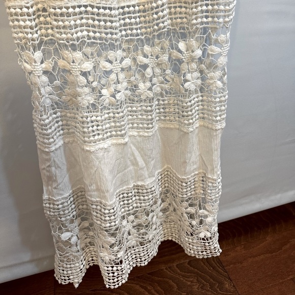 Allison Brittney White Tiered Crochet Lace Trim Spaghetti Straps Boho Maxi Dress - Picture 9 of 12